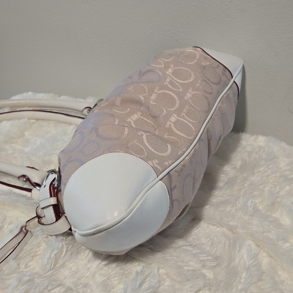 Salvatore Ferragamo Gancini Satchel in Blush Jacquard and White Leather - Picture 5 of 11